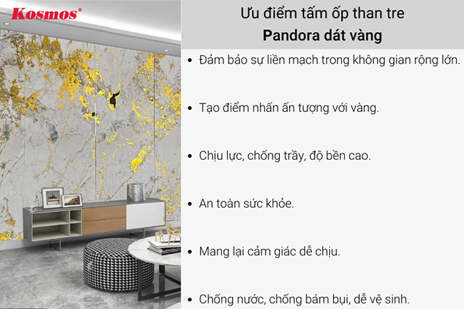 Ưu điểm tấm ốp than tre Pandora dát vàng.