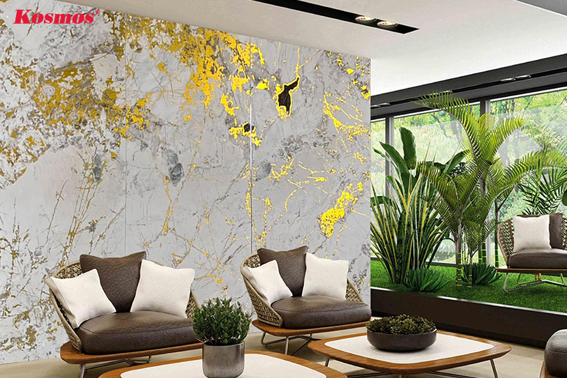 Tấm than tre dát vàng trang trí sảnh nhà hàng, khách sạn
